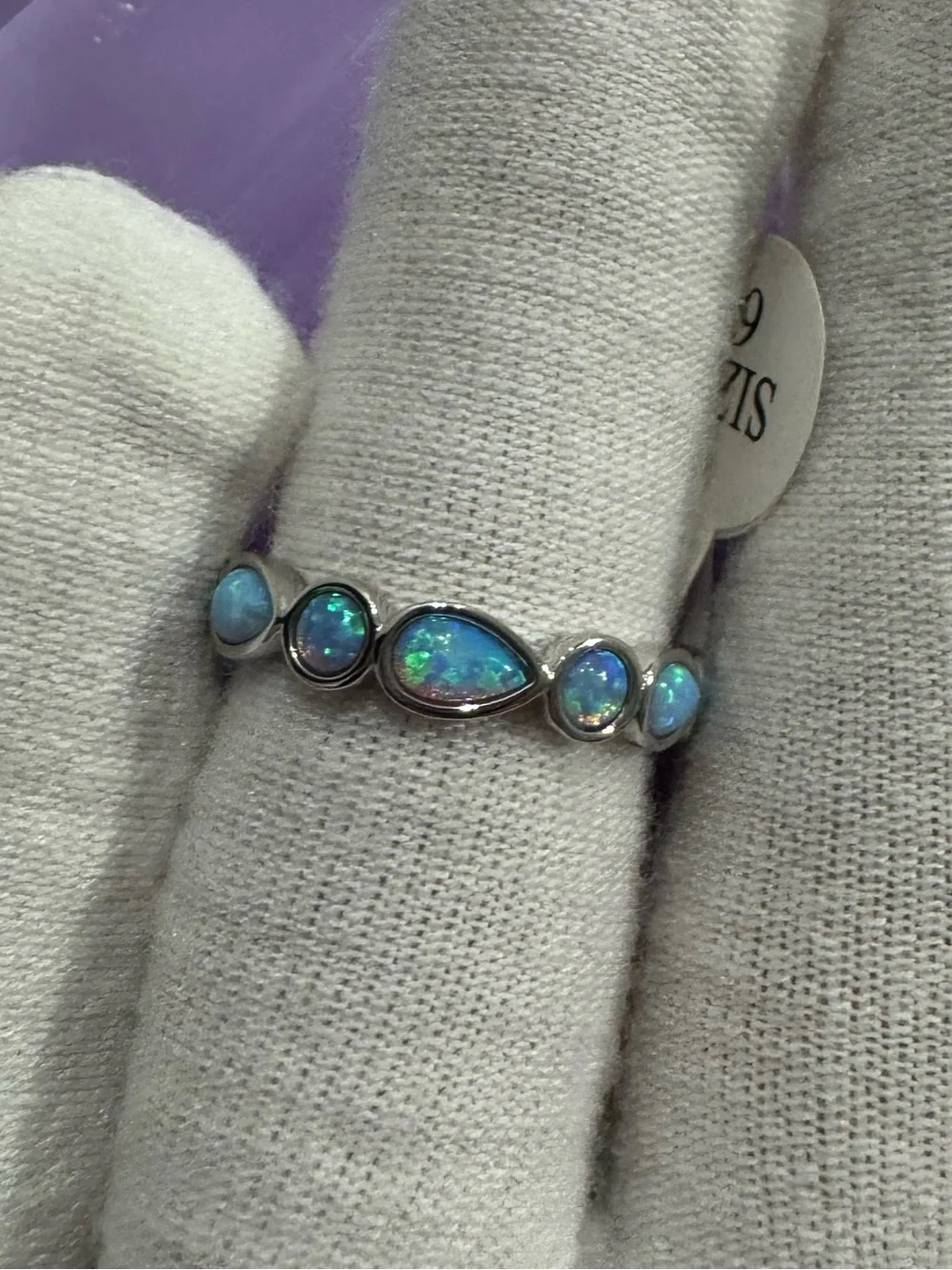Melinda Maria Silver Simulated Opal Teardrop & Round Ring- 6